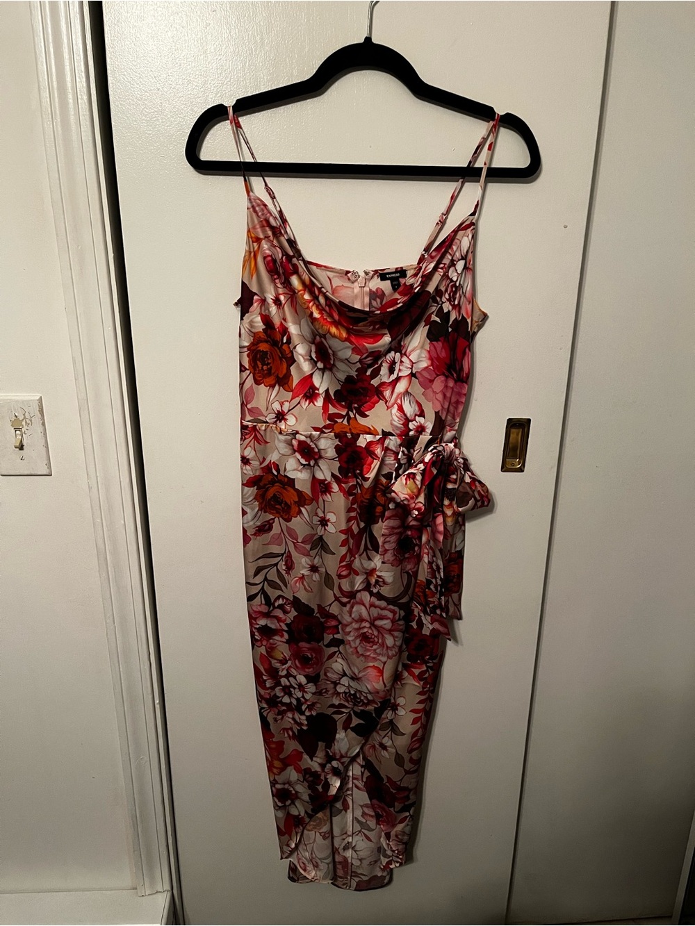 Express Floral Slip Midi Dress in Pink and Red, size S